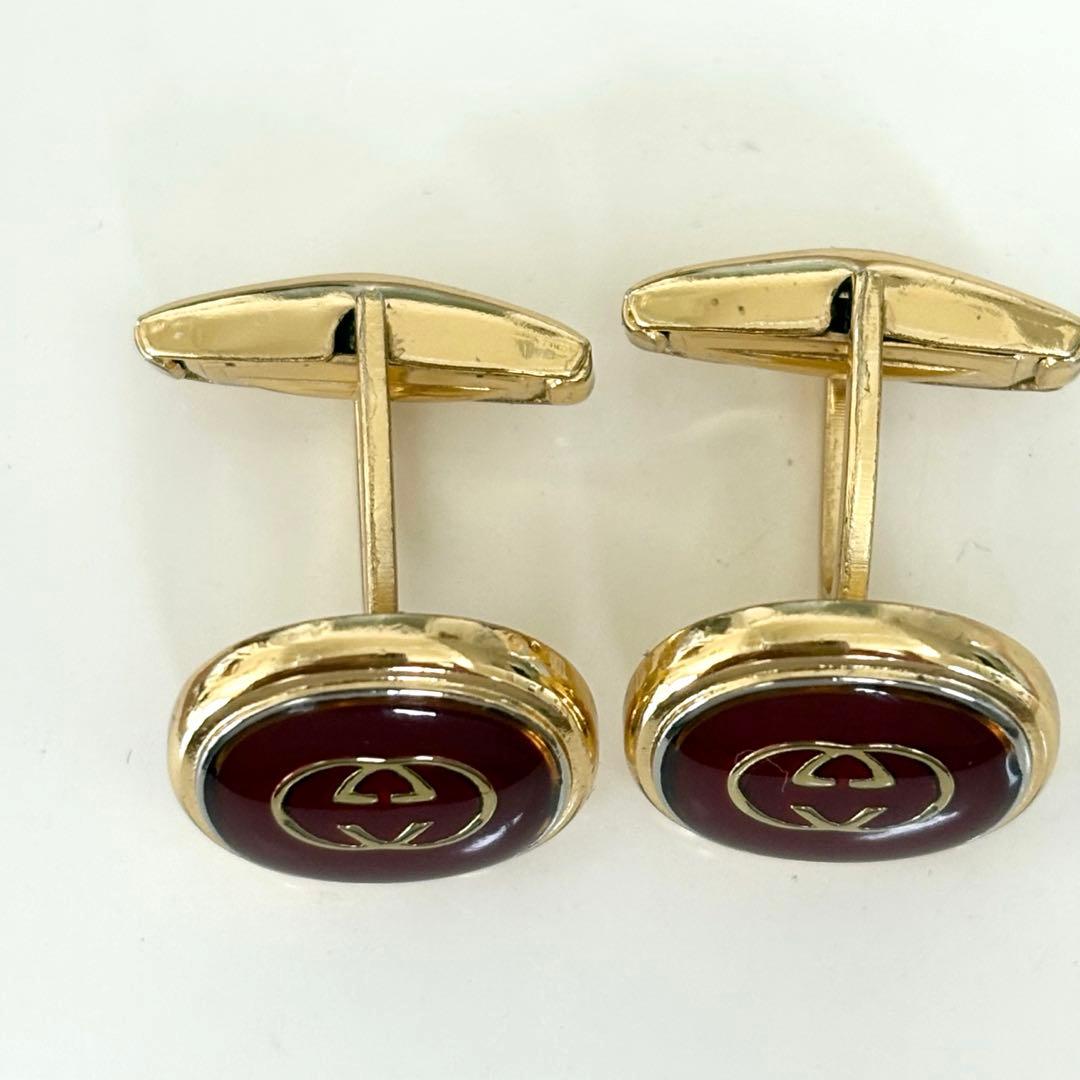 GUCCI オールドグッチ ヴィンテージ GG カフスボタン ゴールド レッド