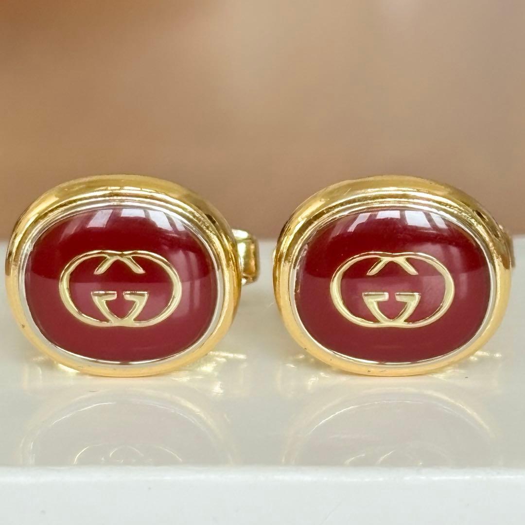 GUCCI オールドグッチ ヴィンテージ GG カフスボタン ゴールド レッド