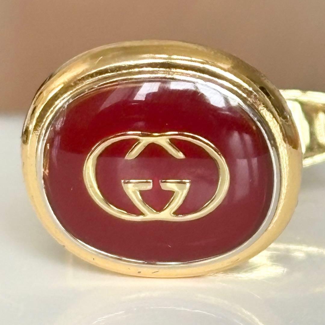 GUCCI オールドグッチ ヴィンテージ GG カフスボタン ゴールド レッド