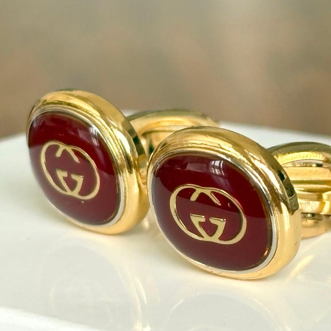 GUCCI オールドグッチ ヴィンテージ GG カフスボタン ゴールド レッド