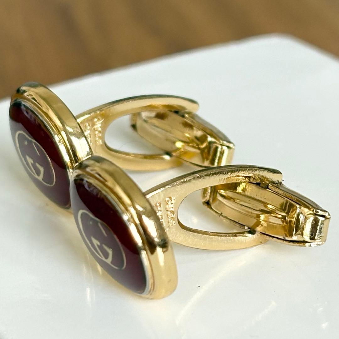 GUCCI オールドグッチ ヴィンテージ GG カフスボタン ゴールド レッド