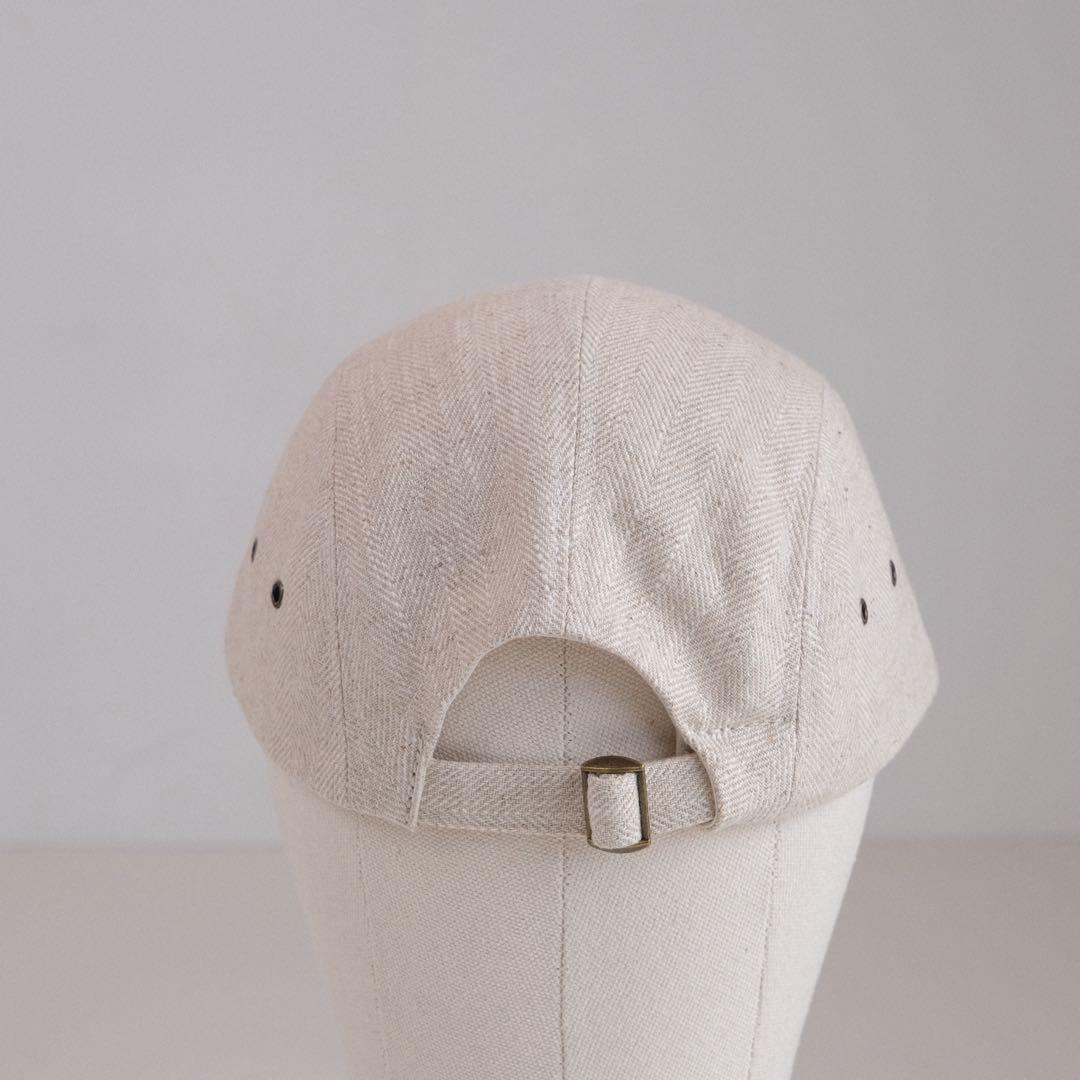 リネン ロングビルキャップ9.5cm 4パネル ヘリンボーン アイボリー