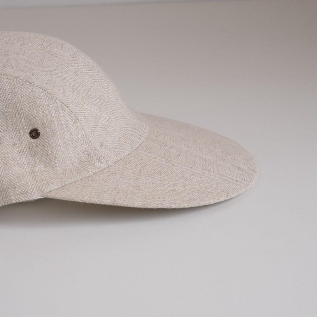 リネン ロングビルキャップ9.5cm 4パネル ヘリンボーン アイボリー