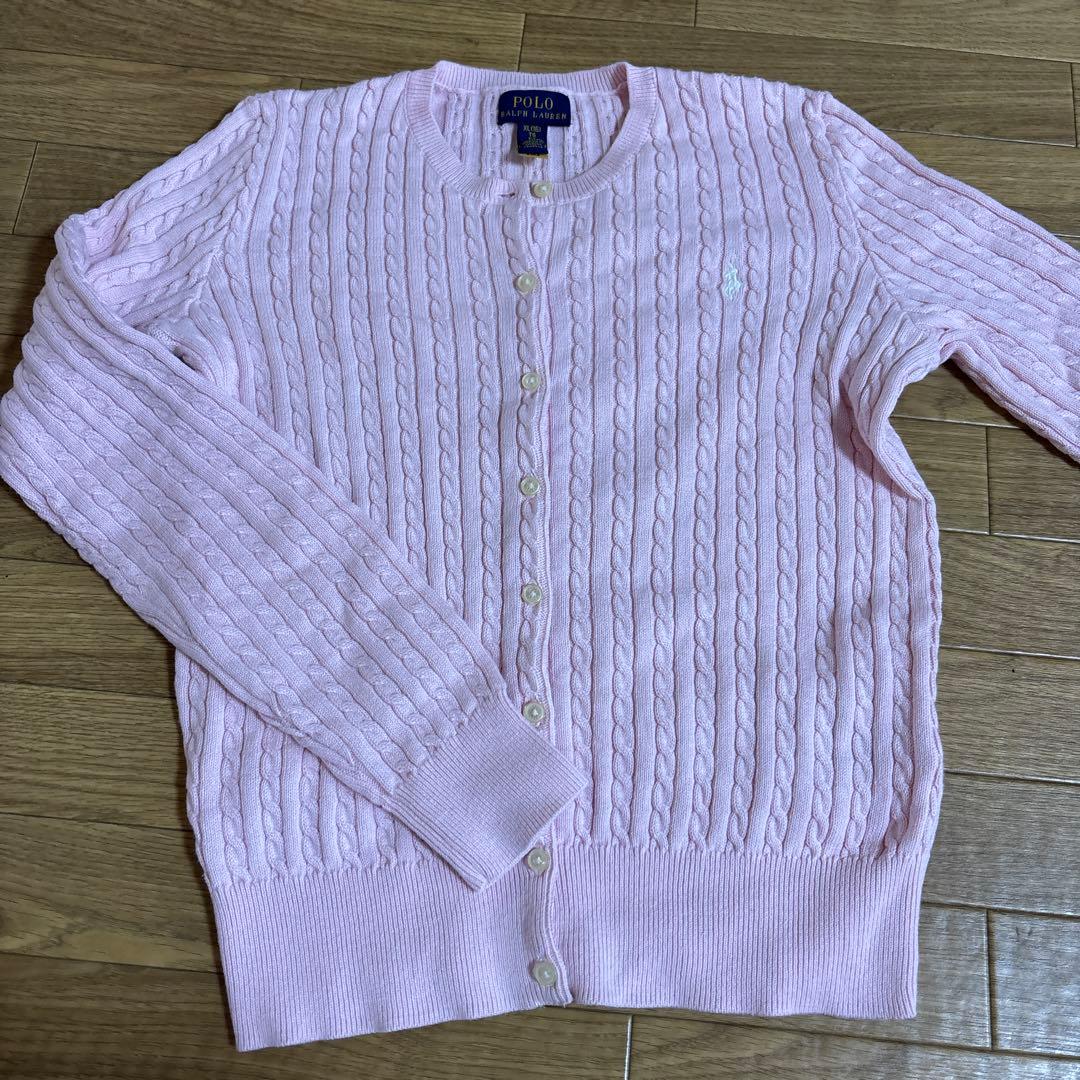 Poloポロラルフローレンケーブルカーディガン ニット セーター　ピンク