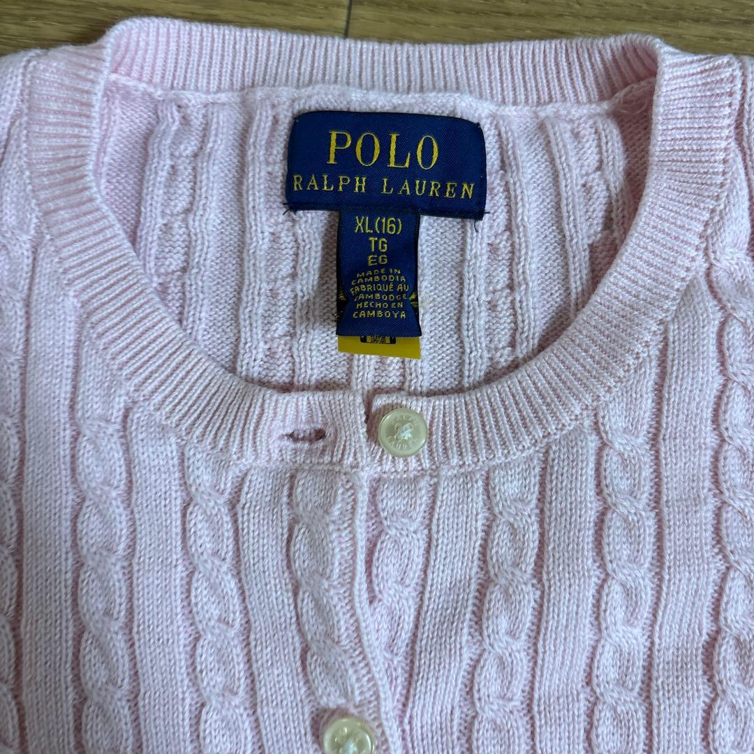 Poloポロラルフローレンケーブルカーディガン ニット セーター　ピンク