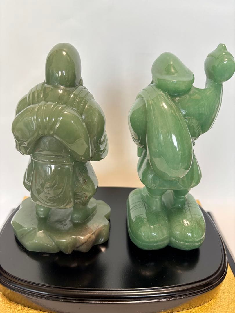 ト*イ様 #伝統工芸士・やまなし名工・保山作【恵比須大黒 】翡翠彫刻置物 ガラス