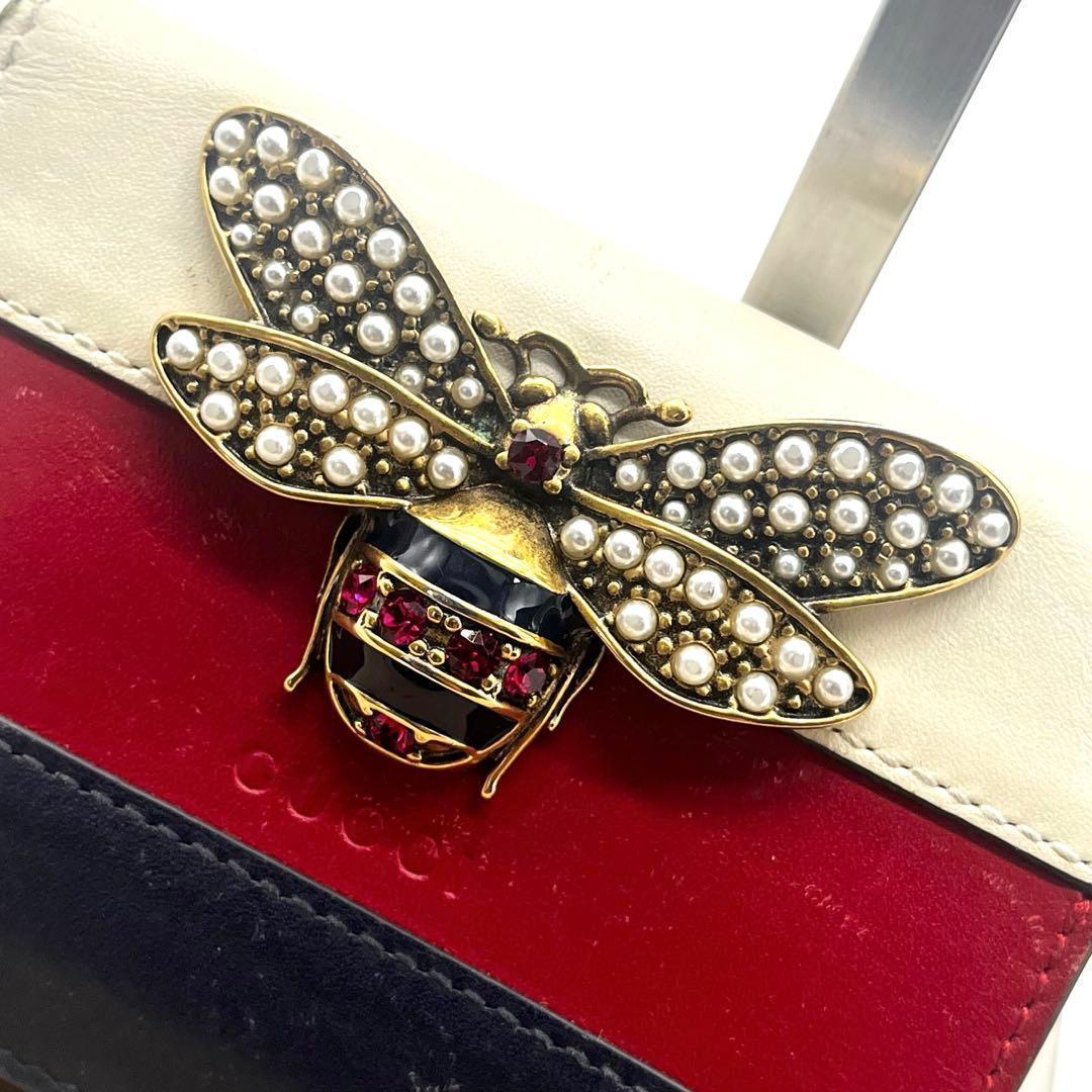 希少✨グッチ 折り財布 クイーンマーガレット 蜂 ビー トリコロール レザー