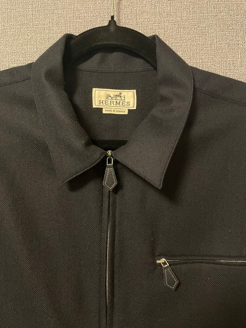 HERMES 黒 ウールシャツジャケット　ジップアップ