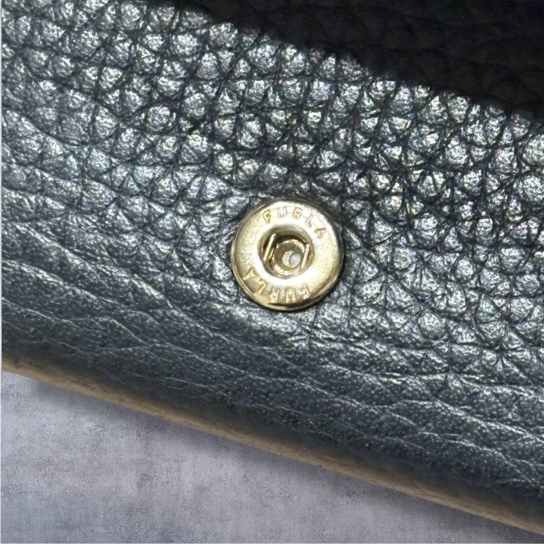 【極美品】FURLA フルラ 三つ折り 財布 ミニウォレット 現行ロゴ シボ革