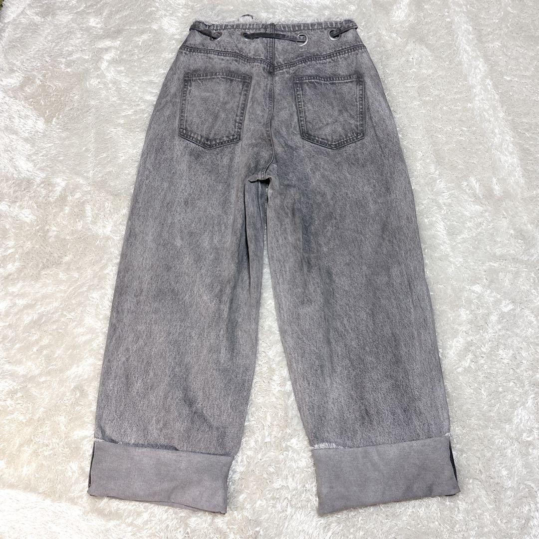 musubore ムスボレ ワイドデニムパンツ ハトメ グレー ロールアップ