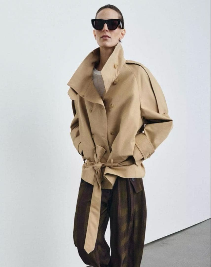 【新品タグ付き】ZARA ザラ ショート丈ハイネックトレンチコート　ベージュ