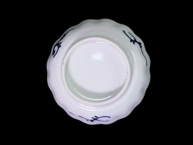 古伊万里　染付　墨弾き　楼閣の図　縁高豆皿　手塩皿　２枚　098AS-CPu