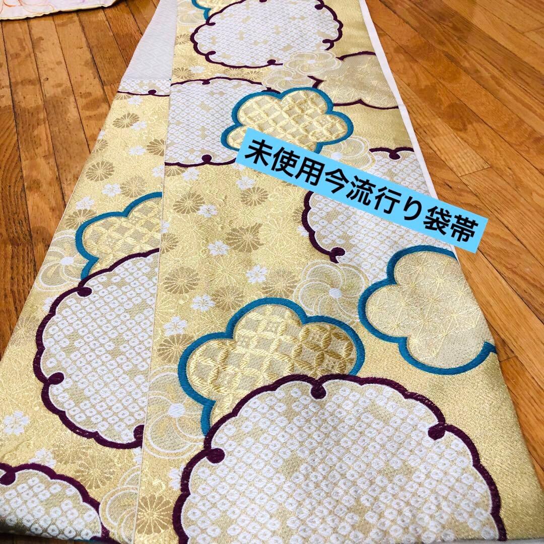 振袖正絹フルセット‼️豪華絢爛クリームラメキッラキラ ⭐︎花々金彩刺繍⭐︎新品豪華袋帯