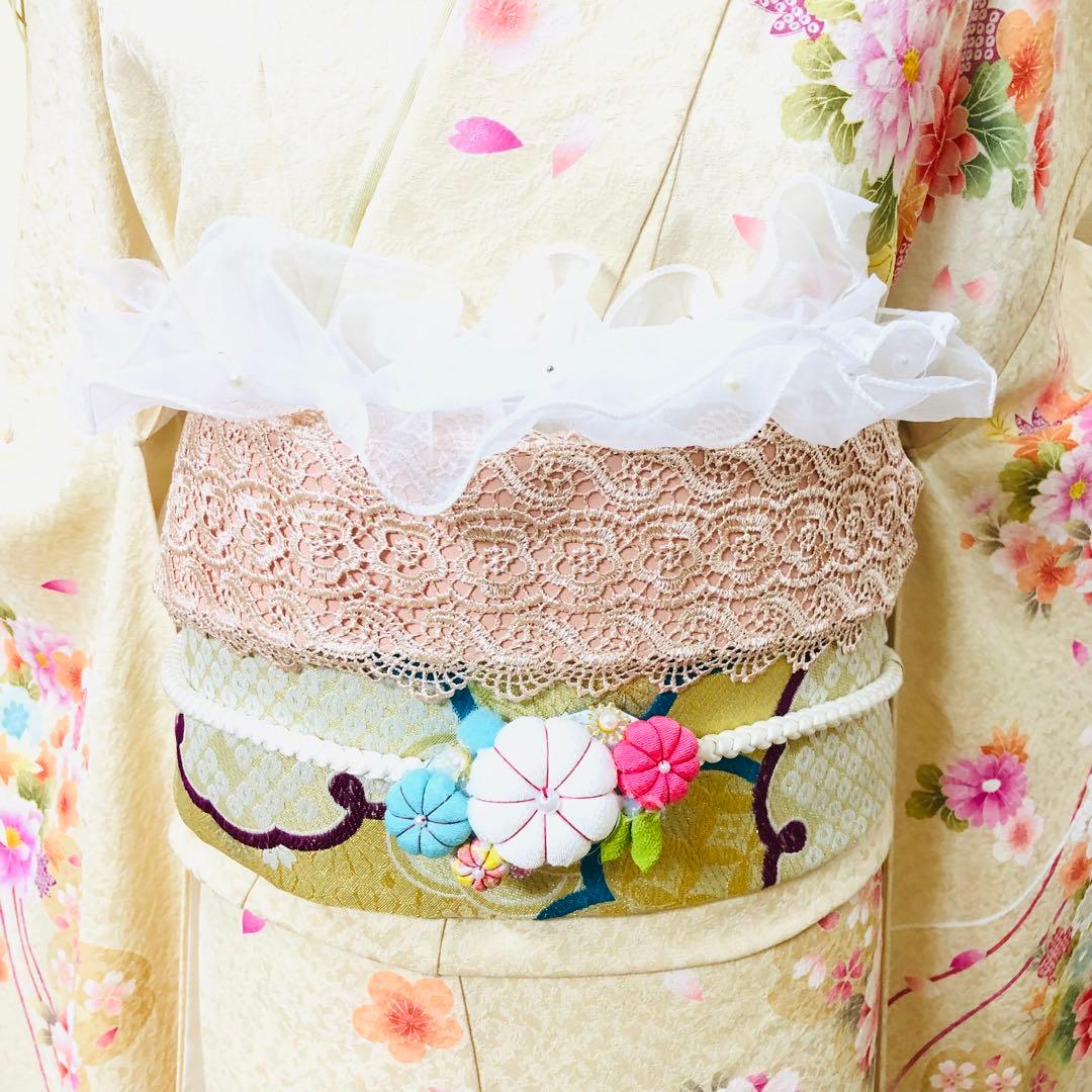 振袖正絹フルセット‼️豪華絢爛クリームラメキッラキラ ⭐︎花々金彩刺繍⭐︎新品豪華袋帯