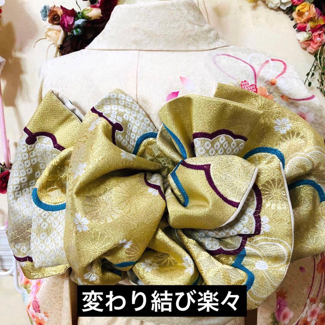 振袖正絹フルセット‼️豪華絢爛クリームラメキッラキラ ⭐︎花々金彩刺繍⭐︎新品豪華袋帯