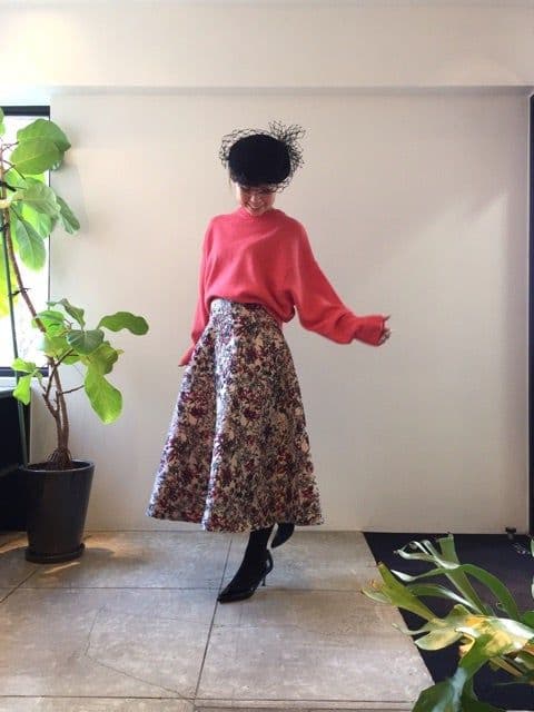 sov. LIMONTA ジャガードスカート　フラワー花柄 フレアロング　ピンク
