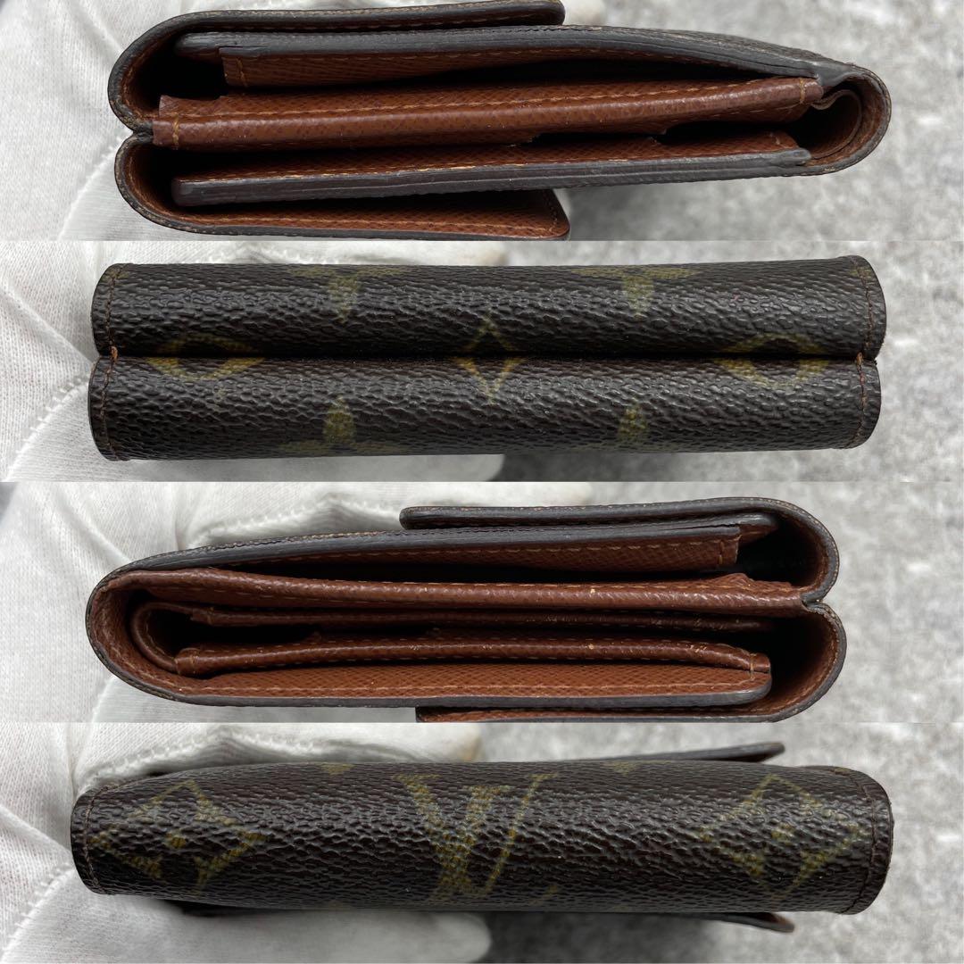 【美品】ルイヴィトン　折り財布　Wホック　レザー　ブラウン　モノグラム