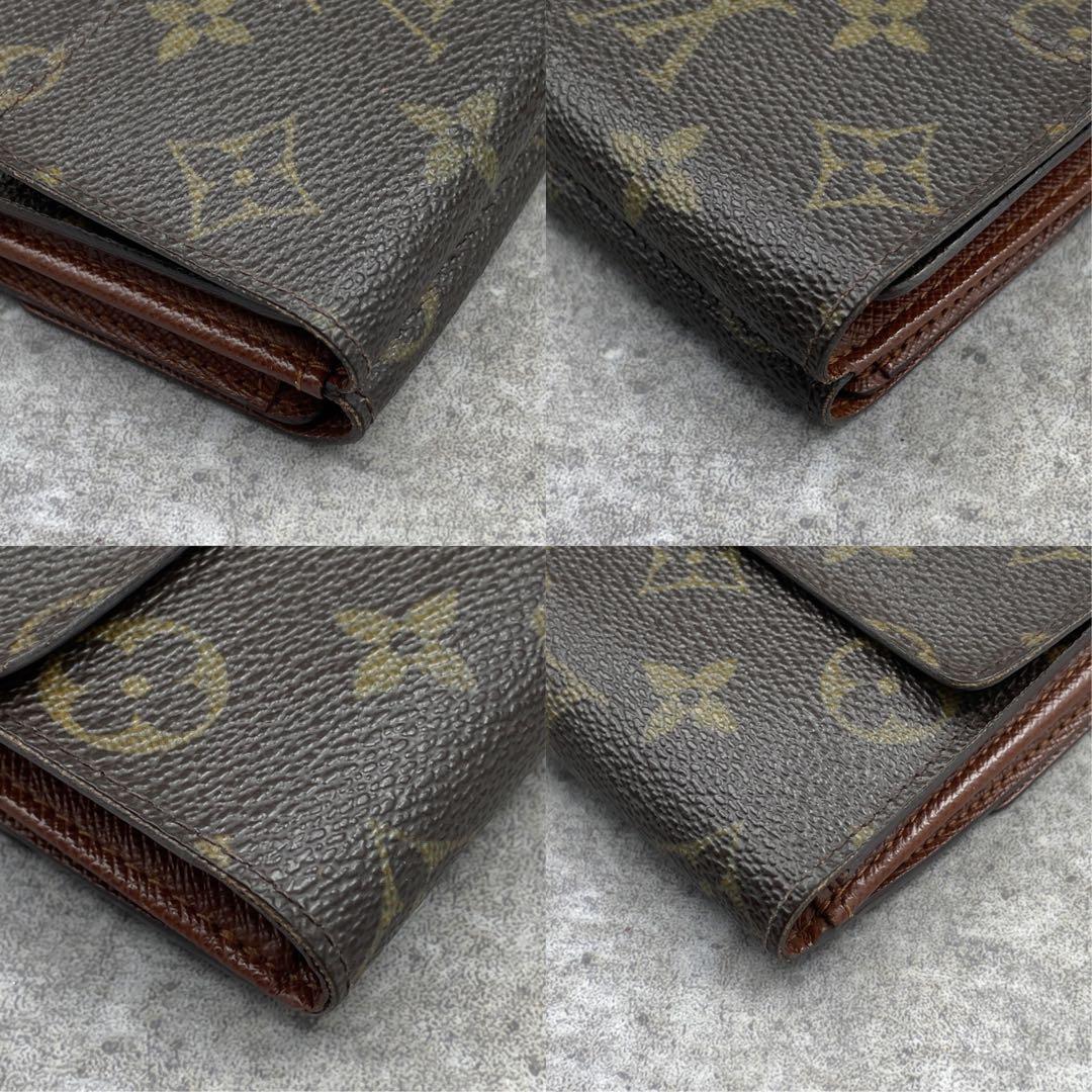 【美品】ルイヴィトン　折り財布　Wホック　レザー　ブラウン　モノグラム