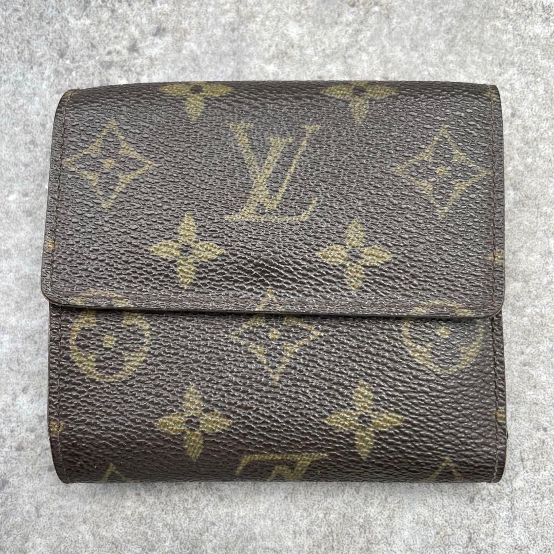 【美品】ルイヴィトン　折り財布　Wホック　レザー　ブラウン　モノグラム