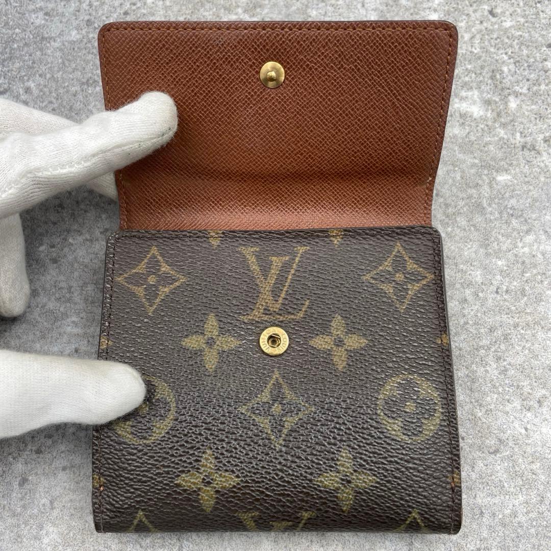 【美品】ルイヴィトン　折り財布　Wホック　レザー　ブラウン　モノグラム