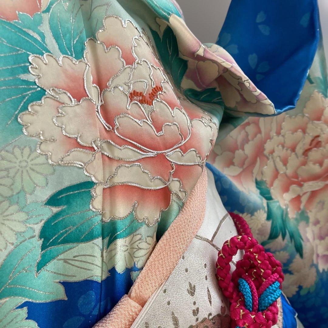 豪華振袖フルセット　駒刺繍　牡丹　成人式　大輪