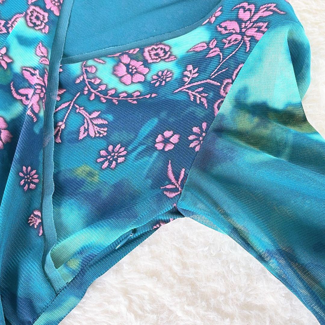 希少✨【ヴィヴィアンタム】パワーネット 総柄ワンピース Aライン タイダイ 花柄