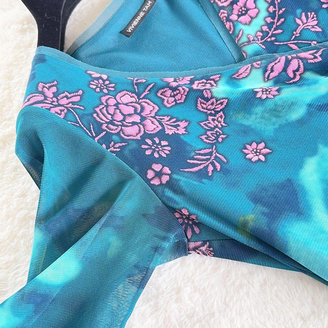 希少✨【ヴィヴィアンタム】パワーネット 総柄ワンピース Aライン タイダイ 花柄