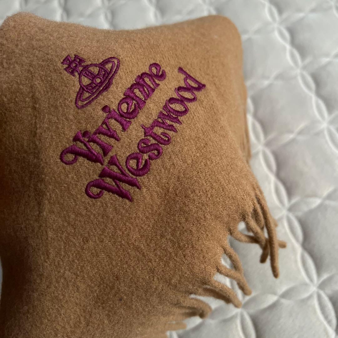 美品✨Vivienne Westwood キャメル　ブラウンマフラー　紫ロゴ刺繍