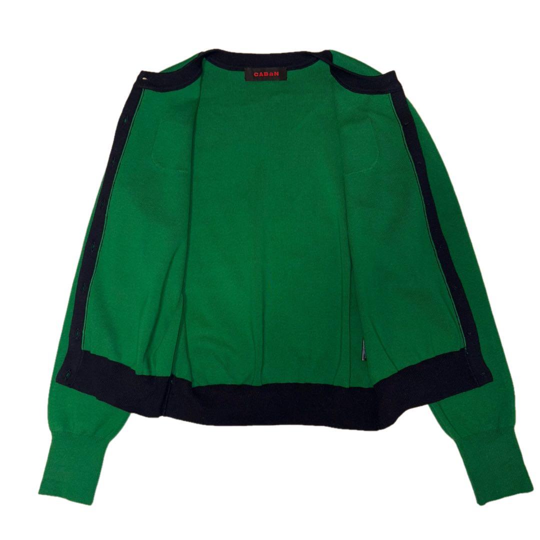 未使用級　CABaN コットンカシミヤ バイカラークルーネックカーディガン緑 黒