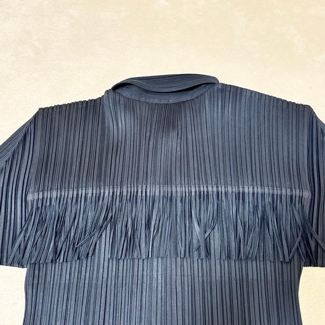 極美品✨PLEATS PLEASE プリーツ　フリンジ　変更　ネイビー　半袖