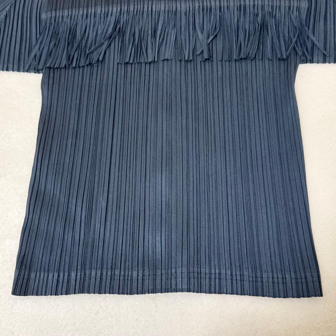 極美品✨PLEATS PLEASE プリーツ　フリンジ　変更　ネイビー　半袖