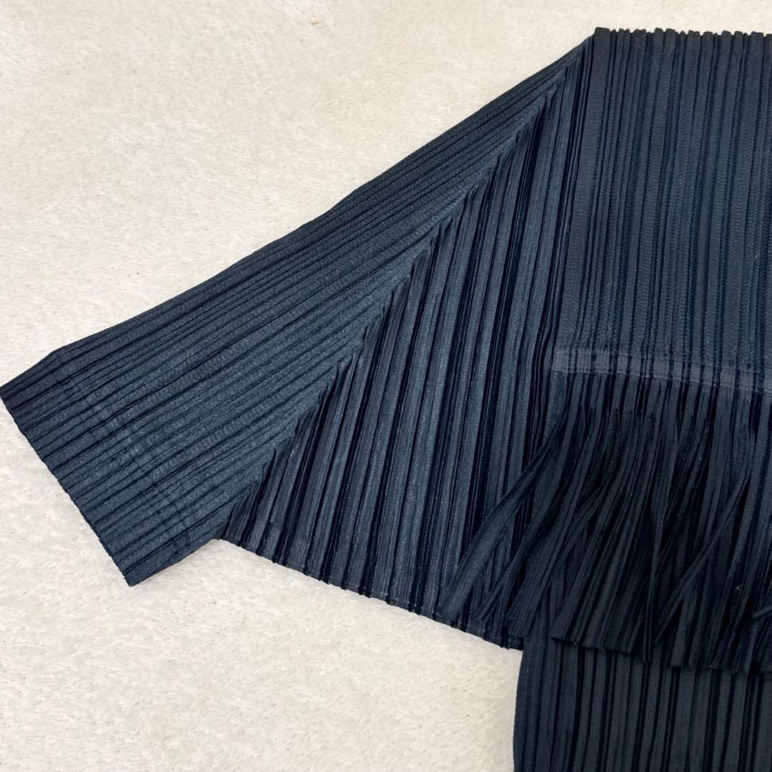 極美品✨PLEATS PLEASE プリーツ　フリンジ　変更　ネイビー　半袖