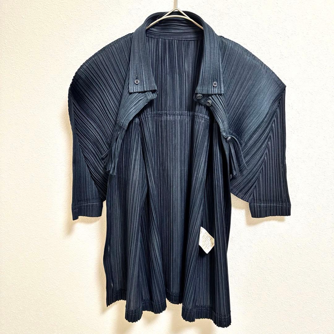 極美品✨PLEATS PLEASE プリーツ　フリンジ　変更　ネイビー　半袖