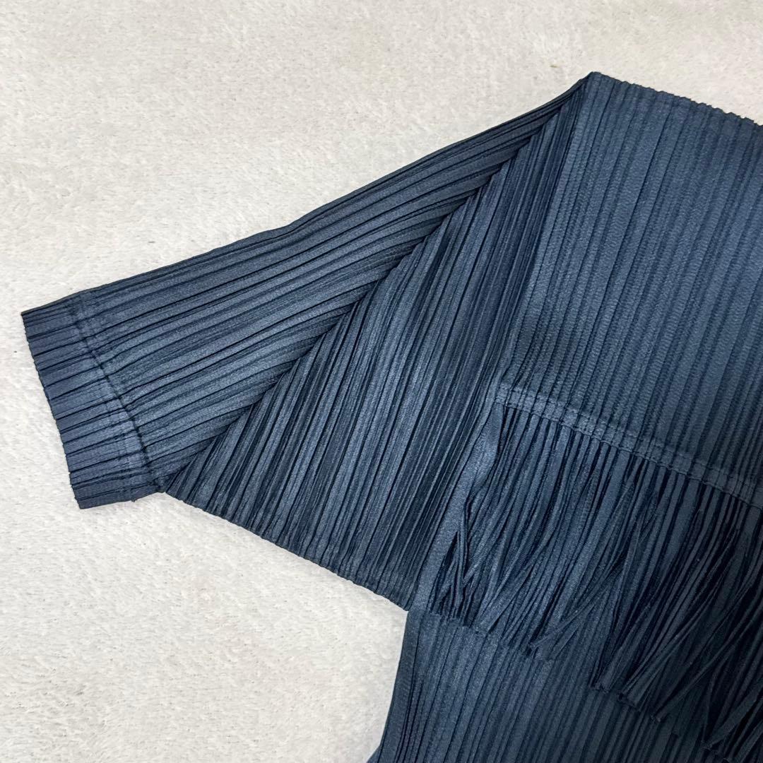 極美品✨PLEATS PLEASE プリーツ　フリンジ　変更　ネイビー　半袖