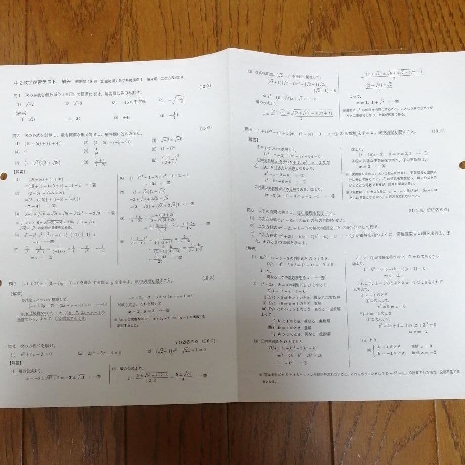 鉄緑会 数学 中2 復習テスト 問題解答解説 間違い直しプリント