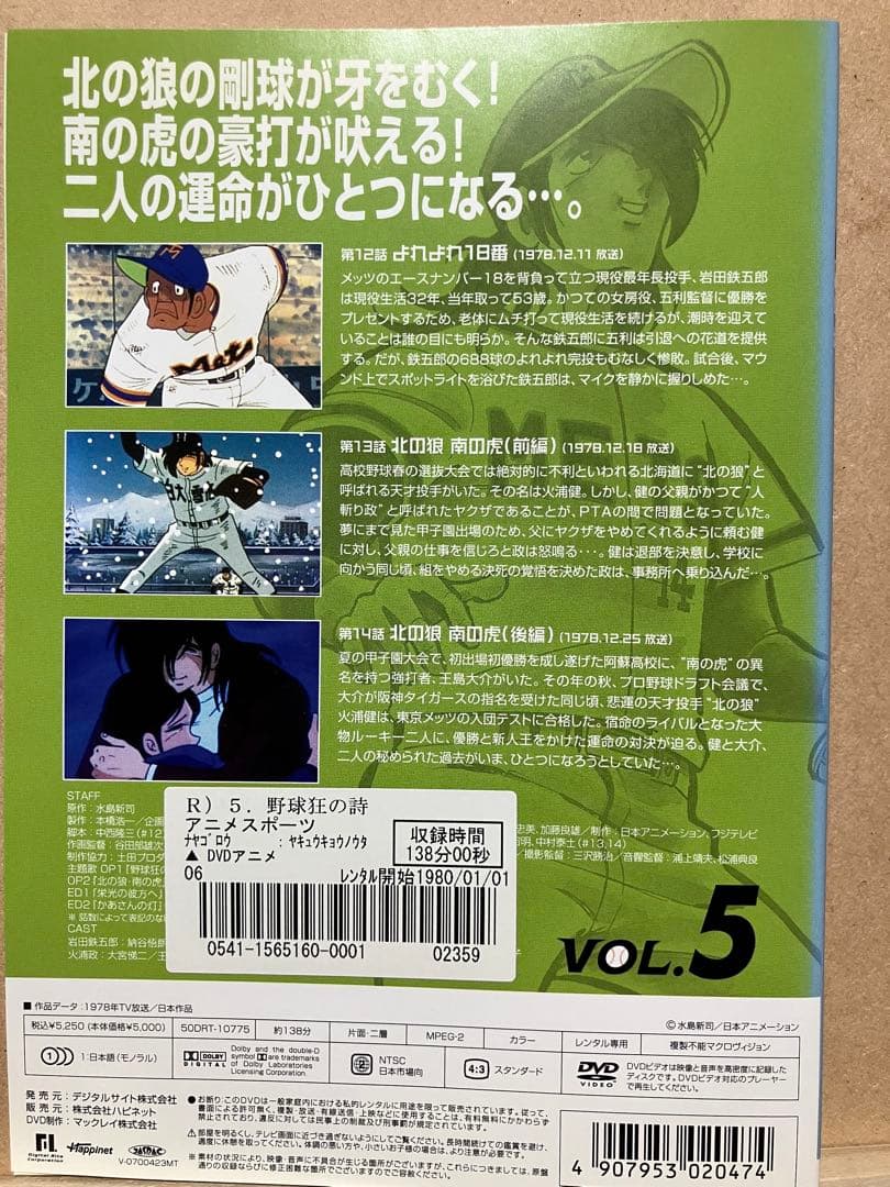 野球狂の詩　アニメ　DVD レンタル版　全9巻　水島新司原作