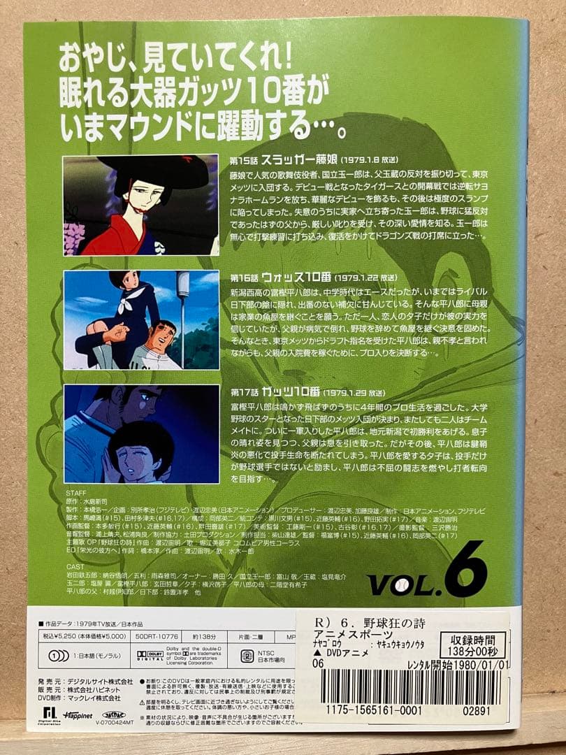 野球狂の詩　アニメ　DVD レンタル版　全9巻　水島新司原作