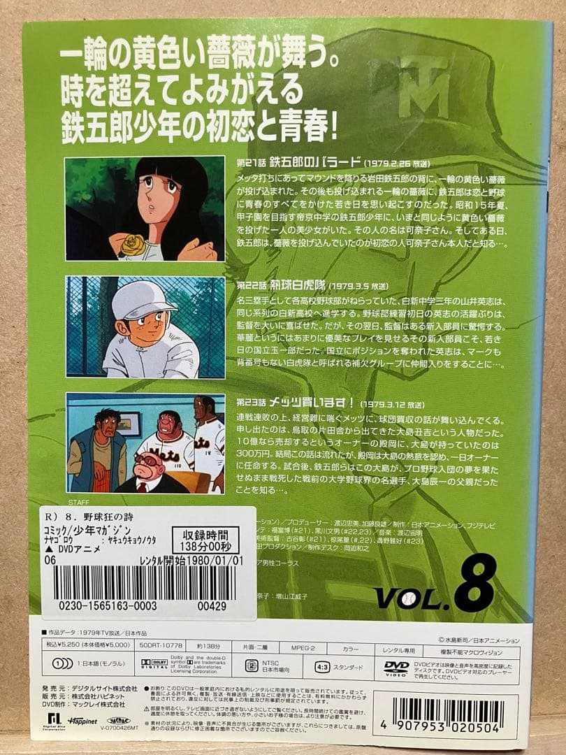 野球狂の詩　アニメ　DVD レンタル版　全9巻　水島新司原作