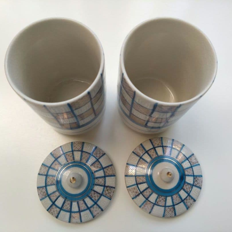 九谷焼　湯呑みペア　蓋付き　陶器