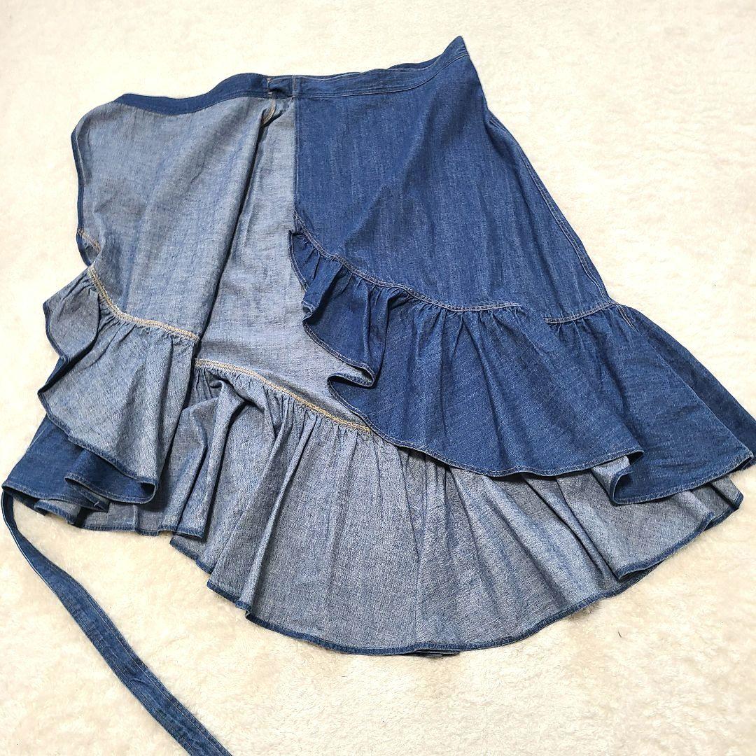【美品】　現行　ラルフローレン　ラッフルラップスカート　デニム　リボン　洗濯可