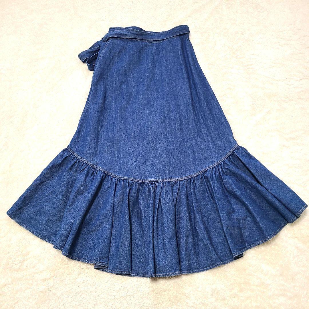 【美品】　現行　ラルフローレン　ラッフルラップスカート　デニム　リボン　洗濯可