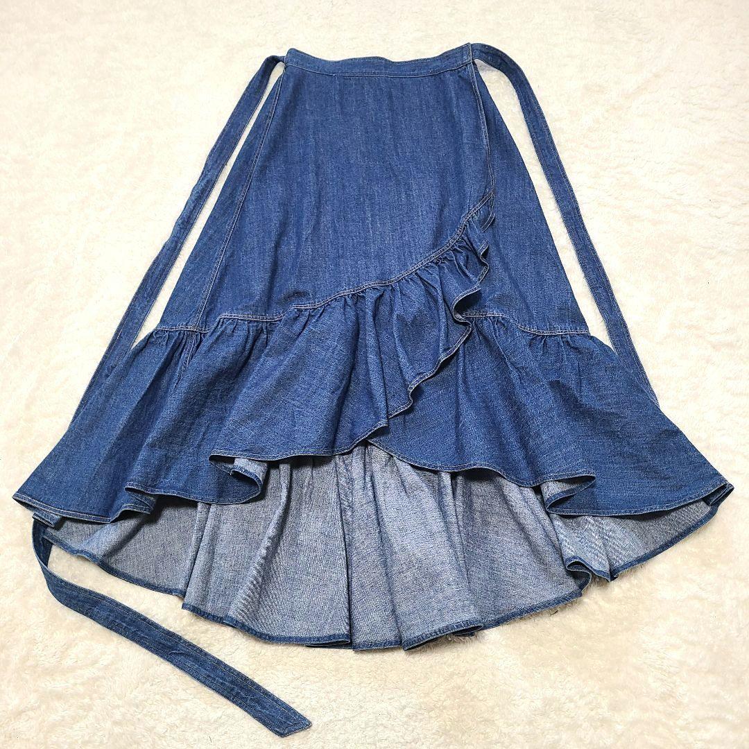 【美品】　現行　ラルフローレン　ラッフルラップスカート　デニム　リボン　洗濯可