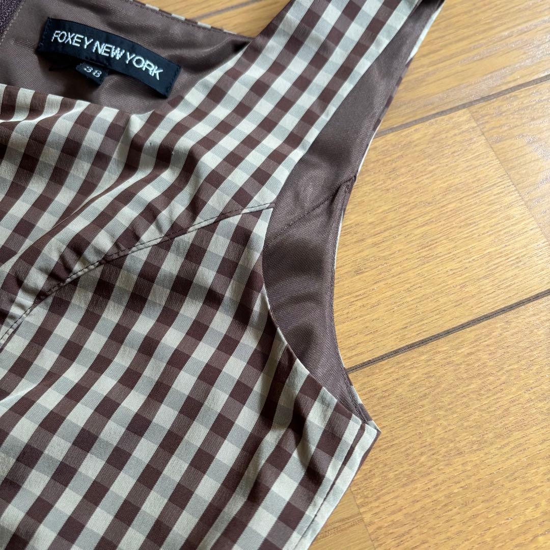FOXEY NEWYORK ホリードレス ワンピース タフタ ギンガム 38