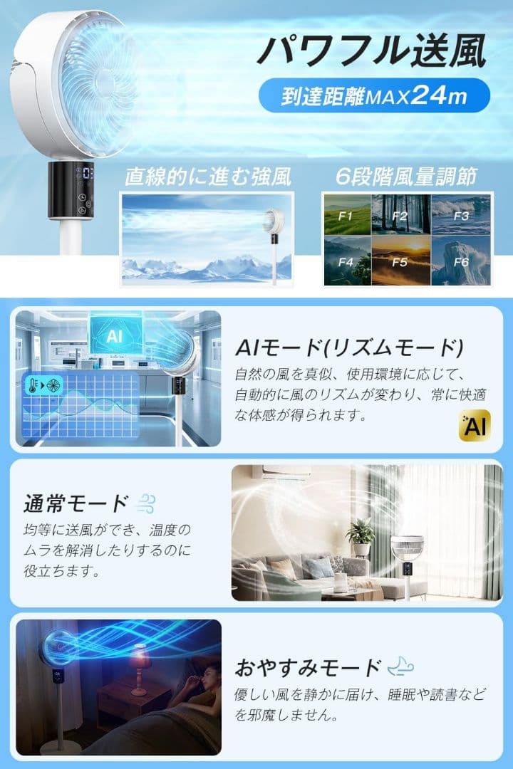 サーキュレーター DCモーター AI機能 パワフル送風 30畳対応 ホワイト