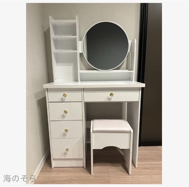 北欧風 80cm ドレッサー・鏡台 スツール付き