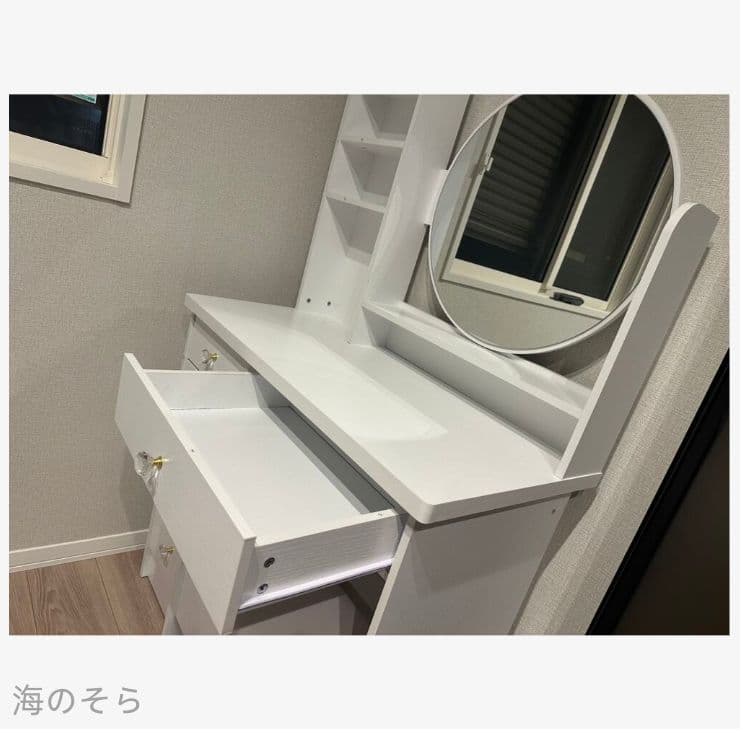 北欧風 80cm ドレッサー・鏡台 スツール付き
