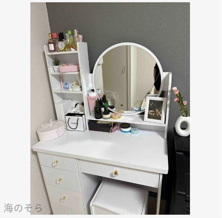 北欧風 80cm ドレッサー・鏡台 スツール付き