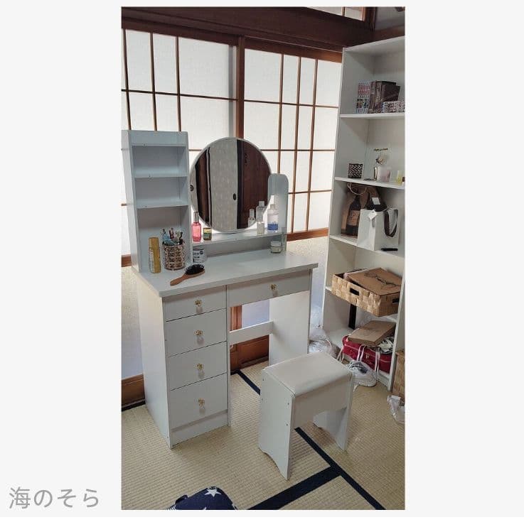 北欧風 80cm ドレッサー・鏡台 スツール付き