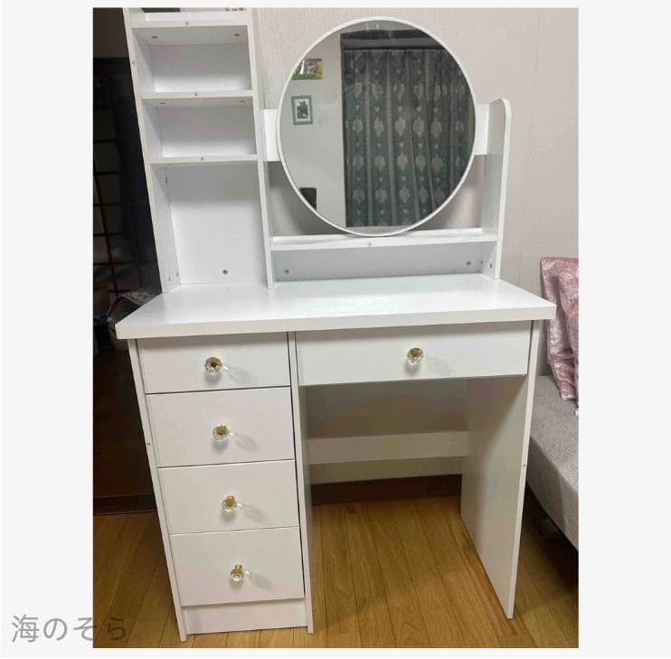 北欧風 80cm ドレッサー・鏡台 スツール付き