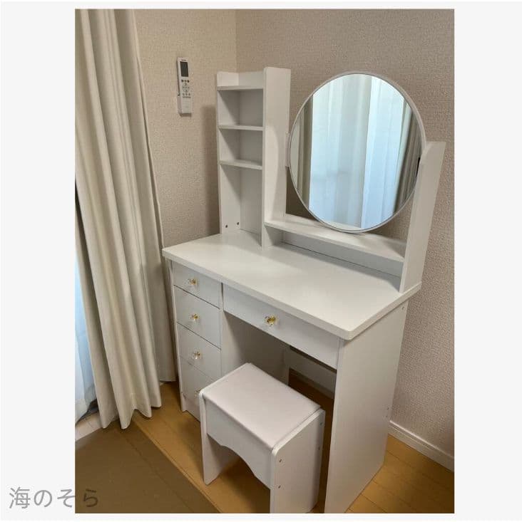 北欧風 80cm ドレッサー・鏡台 スツール付き